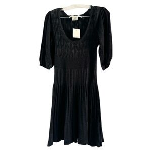 (NWT) MAX STUDIO Women’s Black Ribbed Knit Sweater 3/4 Sleeve Midi Dress-SMALL